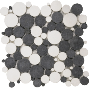 Mix WhiteBlack Reconstituted Round Mosaic Interlocking - stone tile